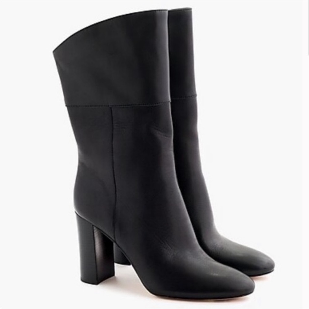 J. Crew Black Leather Mid Calf Heeled Boots SZ 6.5 never worn